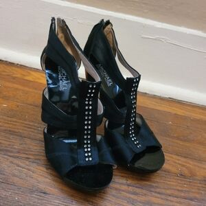 Y2K Michael Kors Black Rhinestone Zipper Stiletto Strappy High Heel Shoes